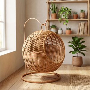 Cesta de Almacenamiento Redonda de Mimbre Tejido, Diseño Colgante, Estilo Bohemio para Sala de Estar - Product Image 4