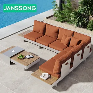 Newly Arrived Aluminum Frame Teak Sofa Waterproof Fabric Living Room Furniture for Terrace Garden for Patio or Exterior Use