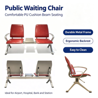 Chaise d'attente 3 places pour aéroport avec accoudoirs, chaise publique pour salle d'attente d'aéroport et d'hôpital