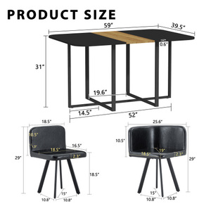 ชุดโต๊ะรับประทานอาหารสไตล์โมเดิร์น 7 ชิ้น พร้อมเก้าอี้หนัง PU สีดำ 6 ตัว เฟอร์นิเจอร์รับประทานอาหารที่เป็นมิตรกับสิ่งแวดล้อมและทนทานสำหรับพื้นที่ขนาดเล็ก - Product Image 5