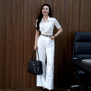 Pantalon en jean blanc élégant Q746 pour femme, coupe large, décontracté, idéal pour le bureau, prix de gros - Product Image 1