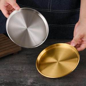 Plateau rond en acier inoxydable 304, doré ou argenté, pour servir des desserts, des fruits ou des plats de barbecue - Product Image 1
