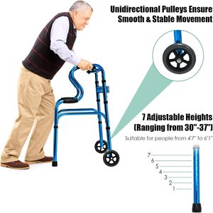 <span class=keywords><strong>Déambulateur</strong></span> pliant 3-en-1 MSMT avec roues de 5 pouces, robuste, capacité de 200 kg, barre de sécurité pour toilettes, aide à la mobilité étroite pour seniors - Product Image 3