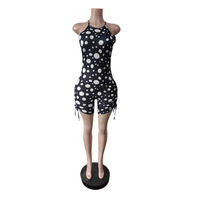 Combinaison à pois pour femme, col halter, sans manches, avec cordon de serrage latéral, très extensible, moulante, grande taille