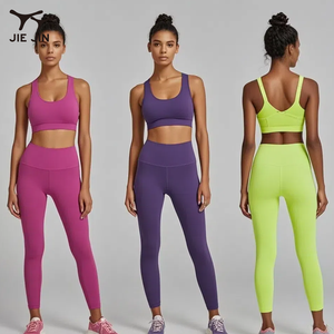 JIEJIN di alta qualità riciclato 2 pezzi quattro vie Stretch abbigliamento attivo allenamento donna Yoga calzamaglia tuta - Product Image 5