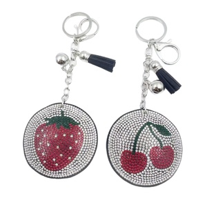 Creative Fruit Strawberry Cherry Diamond Inlaid Keychain Korean Velvet Tassel Keyring Car <b>Keys</b> <b>Holder</b> Fashion Bag Charms Gift - Product Image 5