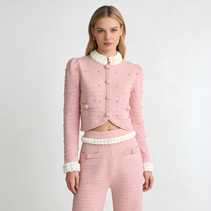 Set di Alta Qualità <span class=keywords><strong>Primavera</strong></span>-Autunno 2026, Nuovo Completo con Top <span class=keywords><strong>e</strong></span> Pantaloni in Maglia Decorata con Perline, Stile Celebrità - Product Image 2