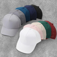 Casquette de baseball performante à 5 panneaux, technologie hydrophobe sportive de qualité supérieure, perforée au laser, logo personnalisé, respirante, 100% polyester