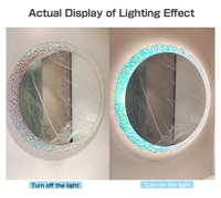 Miroir de salle de bain lumineux anti-buée et réglable, avec cadre rond en acrylique à effet d'ondulation coloré, miroir LED multicolore à intensité variable