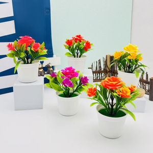 Nouvelle plante artificielle en pot rond, cinq roses moyennes, bonsaï, décoration de bureau, ornement de plante décorative - Product Image 1