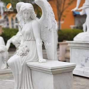 Statues d'anges de cimetière en pierre naturelle sculptées à la main grandeur nature en <span class=keywords><strong>granit</strong></span> et marbre pour les jardins - Product Image 5