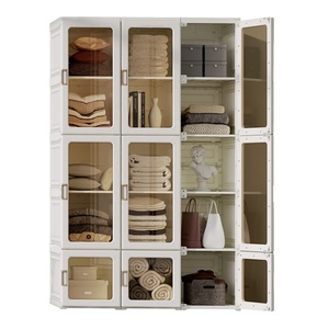 Armoire de rangement modulable 4-15 cubes en plastique pliable avec <span class=keywords><strong>tringle</strong></span> de suspension pour salon - Product Image 1