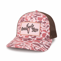 Casquette Trucker 6 Panneaux Personnalisée 2026 Rose Camouflage avec Dos en Maille, Calotte Structurée, Logo Brodé sur Bord, Visière Effet Vieilli, Fermeture Snapback – Vente en Gros