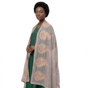 Châle en mousseline brodé de strass et de garniture dorée pour femme, foulard ethnique modeste, léger et respirant, écharpe de mode estivale OEM - Product Image 1