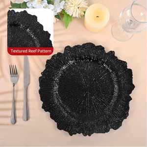 Bulk 13" <b>Black</b> Gold Reef Charger <b>Plates</b> Plastic Decorative Underplates for Halloween Party & Luxury Wedding Table Setting - Product Image 5
