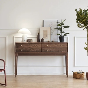 Mesa <span class=keywords><strong>Consola</strong></span> Moderna de Lujo en Madera Sólida de Nogal Negro y Roble Rojo con Cuatro Cajones para Sala de Estar, Dormitorio o Pasillo - Product Image 2