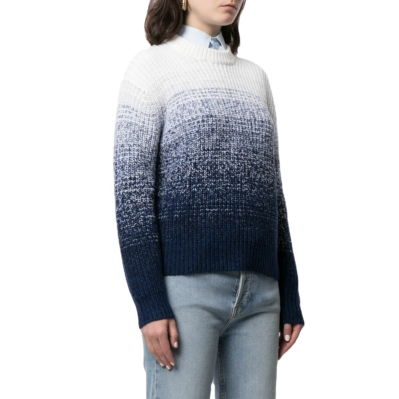 2024 Atacado de Alta Qualidade Personalizado Malha Gradiente Camisolas Mulheres De Malha Queda Algodão Acrílico Mohair Solto Plus Size Sweater
