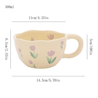 Tasse à café en céramique de style contemporain, grande capacité, tasse à lait, motif floral mignon, ustensiles de cuisine, passe au micro-ondes et au lave-vaisselle