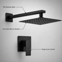 Système de douche carré en acier inoxydable 304, finition noir mat, à fixation murale, avec robinet à levier pour salle de bain d'hôtel