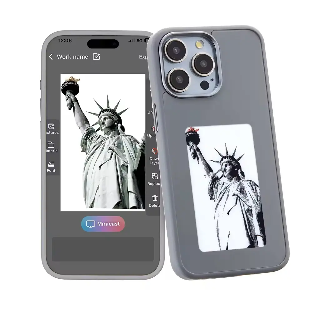 Coque de téléphone portable e-ink couleur Smart nfc personnalisée bon marché pour iphone 15 14 13 Pro Max coque de téléphone créative à projection arrière pour téléphone bricolage