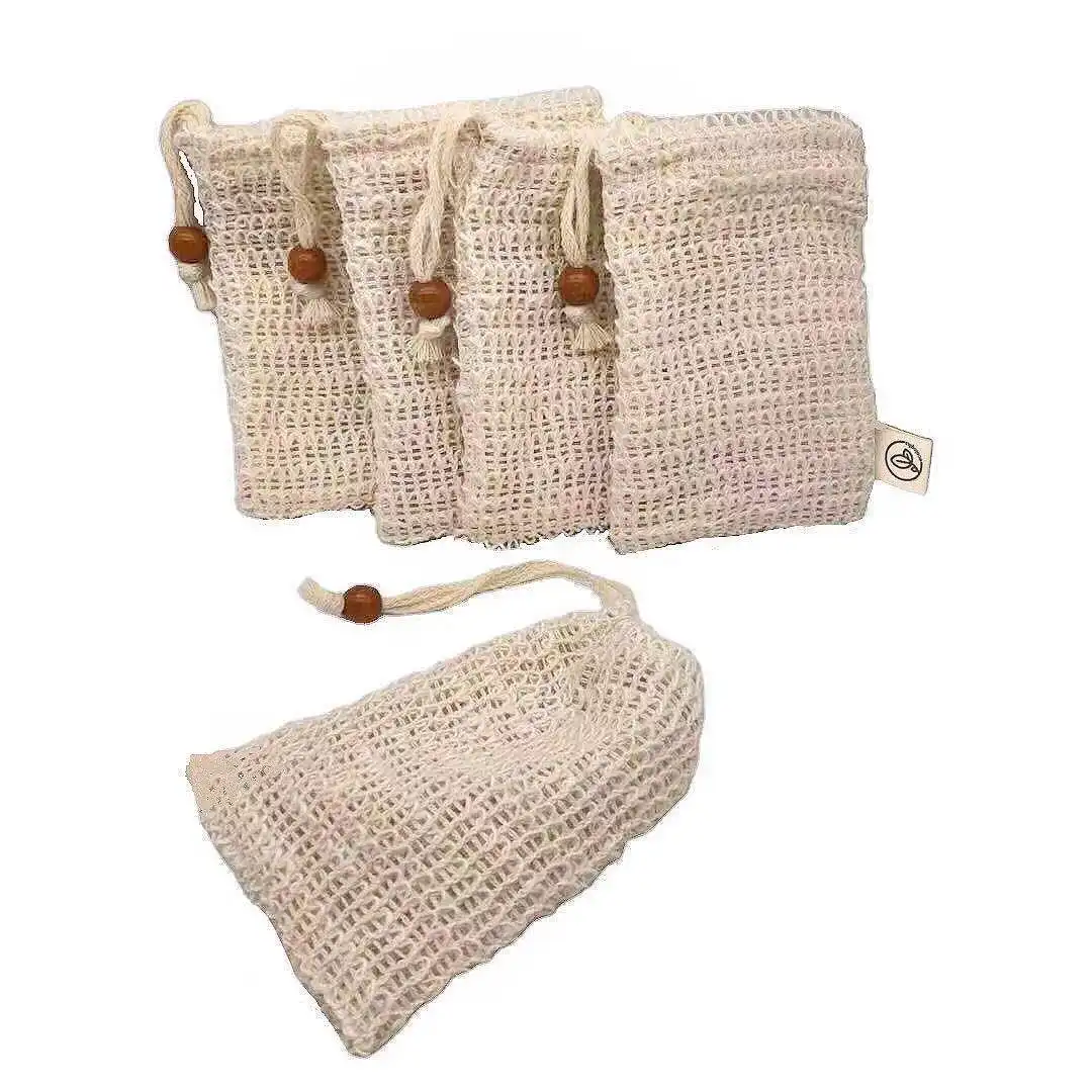 Bolsa de sabão orgânica para rede, bolsa com cordão para sabonete, malha de rede natural