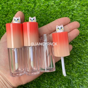 JANCY 4ml custom empty new cute orange lipgloss packaging for kids girl cosmetic unique clear cat shaped lip gloss tubes wands