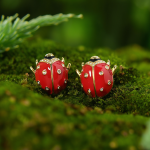 Ladybug <b>Stud</b> <b>Earrings</b> Red Enamel Gold Plated Cute Alloy Bezel Setting <b>Crystal</b> Fashion Jewelry Gift - Product Image 3