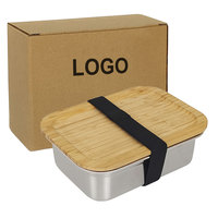 Boîte à lunch en acier inoxydable, boîte à sandwich, boîte à repas scolaire, boîte bento en métal, récipient alimentaire pour enfants, compatible micro-ondes, avec couvercle en bambou