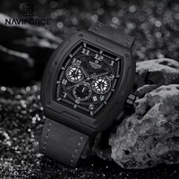 Nuevo Reloj de Cuarzo NAVIFORCE 8053 de Primera Marca para Hombre, Cronógrafo Resistente al Agua, Correa de Cuero Genuino, Cuadrado, Relojes de Hombre Más Vendidos