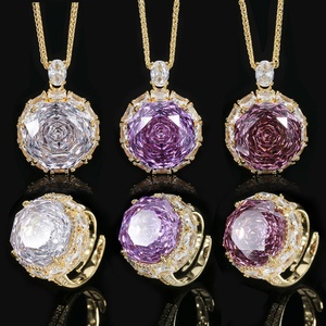 Parure Collier et Boucles d'Oreilles pour Femme en Cuivre Écologique, Zircon Cubique Violet Taille Rose 18-16MM, Style Tendance - Product Image 6