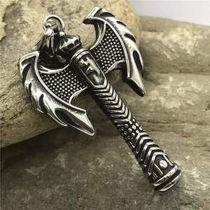 Vintage Punk gioielli nordici in acciaio inossidabile <span class=keywords><strong>Viking</strong></span> <span class=keywords><strong>Warrior</strong></span> Double Sided Axe slavo Tomahawk collana con ciondolo accessori da uomo - Product Image 1