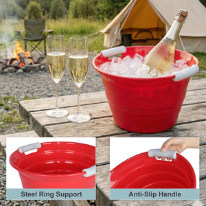 Cubo de Pesca Plegable de Silicona Rojo, Cubo de Agua Plegable para el Hogar, Camping, con Tapa - Product Image 2