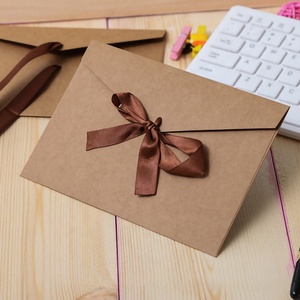 Phong Bì Giấy Kraft Mới Phong Cách Thiệp Mời Chính Thức Phong Cách Phương Tây In Logo Nơ Màu Trơn Có Ruy Băng - Product Image 4