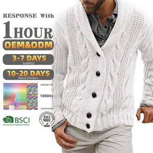 Fornecedor de suéter masculino oversize cabo de malha com botão suéter xale gola solta suéter casual