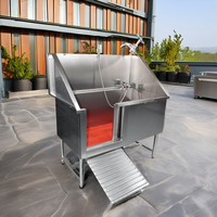 Baignoire pour animaux de compagnie en acier inoxydable, lavabo de toilettage pour chiens, station de bain vétérinaire professionnelle avec rampe, échelle, robinet