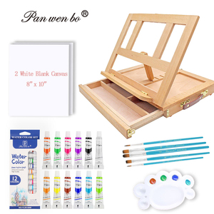 Panwenbo-Ensemble de table en acrylique professionnel avec <span class=keywords><strong>chevalet</strong></span> de table en bois, 5 pinceaux, toile et palette <span class=keywords><strong>pour</strong></span> adultes - Product Image 1