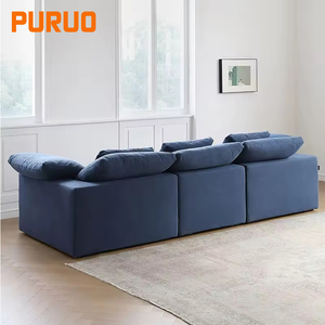 Sofá Seccional em Formato Sofaloud, Estilo Creme Francês, com Tecido de Linho Comprimido a Vácuo, Linhas Retas Chinesas para Sala de Estar - Product Image 4