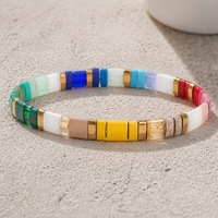 Bracelet artisanal en perles de verre colorées, perles carrées, mode unisexe, esthétique, porte-bonheur, vente en gros
