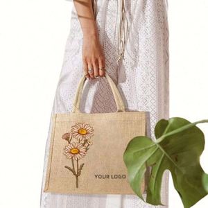 Cheap Custom Logo Printed Eco Recycle Natural <b>Foldable</b> Reusable Jute Burlap Linen Shopping Tote <b>Bag</b> - Product Image 2