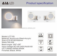 Lampe murale de lecture USB Type-C avec lumière d'ambiance, projecteur 3W à intensité variable pour les stations balnéaires