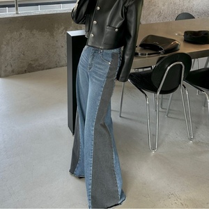 Jean large pour femme à taille haute, design rétro avec empiècements de couleurs contrastées, tendance - Product Image 4