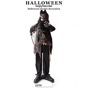 Ornement Animé <span class=keywords><strong>Capitaine</strong></span> Pirate Debout Yeux Lumineux Décoration Électrique à Induction Oscillante pour Fête d'Halloween Accessoire Animatronique - Product Image 2