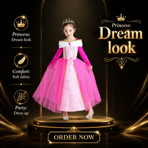 Vestido de Disfraz de Princesa Rosa para Bebé Niña, Material de Poliéster, Adecuado para Fiestas y Actuaciones Escénicas - Product Image 1