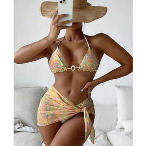 Conjunto de Bikini de 3 piezas para mujer y niña, OEM y ODM traje de baño con Logo, para vacaciones de verano