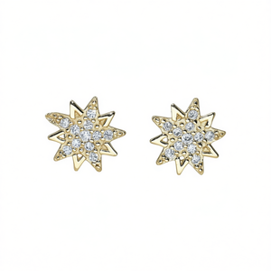 Pendientes de estrella chapados en oro con circonita redonda engastada para mujer, joyería de moda para fiestas. - Product Image 1