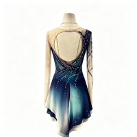 Robe de patinage artistique pour filles, dégradé bleu marine et vert, ornée de strass, dos en maille ajourée, pour compétition et performance