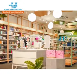 Estantería de exhibición de tienda de cuidado de la piel de metal personalizada Estante de exhibición de tienda de cosméticos Estantes de farmacia para diseño de interiores de tienda de farmacia