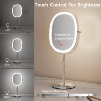 Desktop Cosmetic Adjustable Lift Stand Metal+Glass 7X Magnifying Stepless Dimming LED Lighted Touch Switch Personalized Mirror