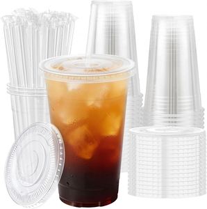 Wholesale Biodegradable Clear PET <b>Plastic</b> <b>Cups</b> with Lids Disposable for Cold Drinks Milkshake Iced Coffee Party - Product Image 1