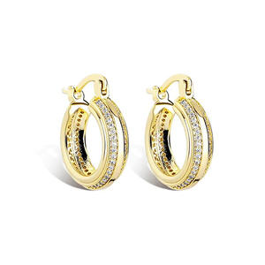 Pendientes de Aro Chapados en Oro Blanco de 22k con Cristales Redondos de Corte Brillante y Engaste de Canal, Joyería Fina para Uso Diario de Mujer - Product Image 1